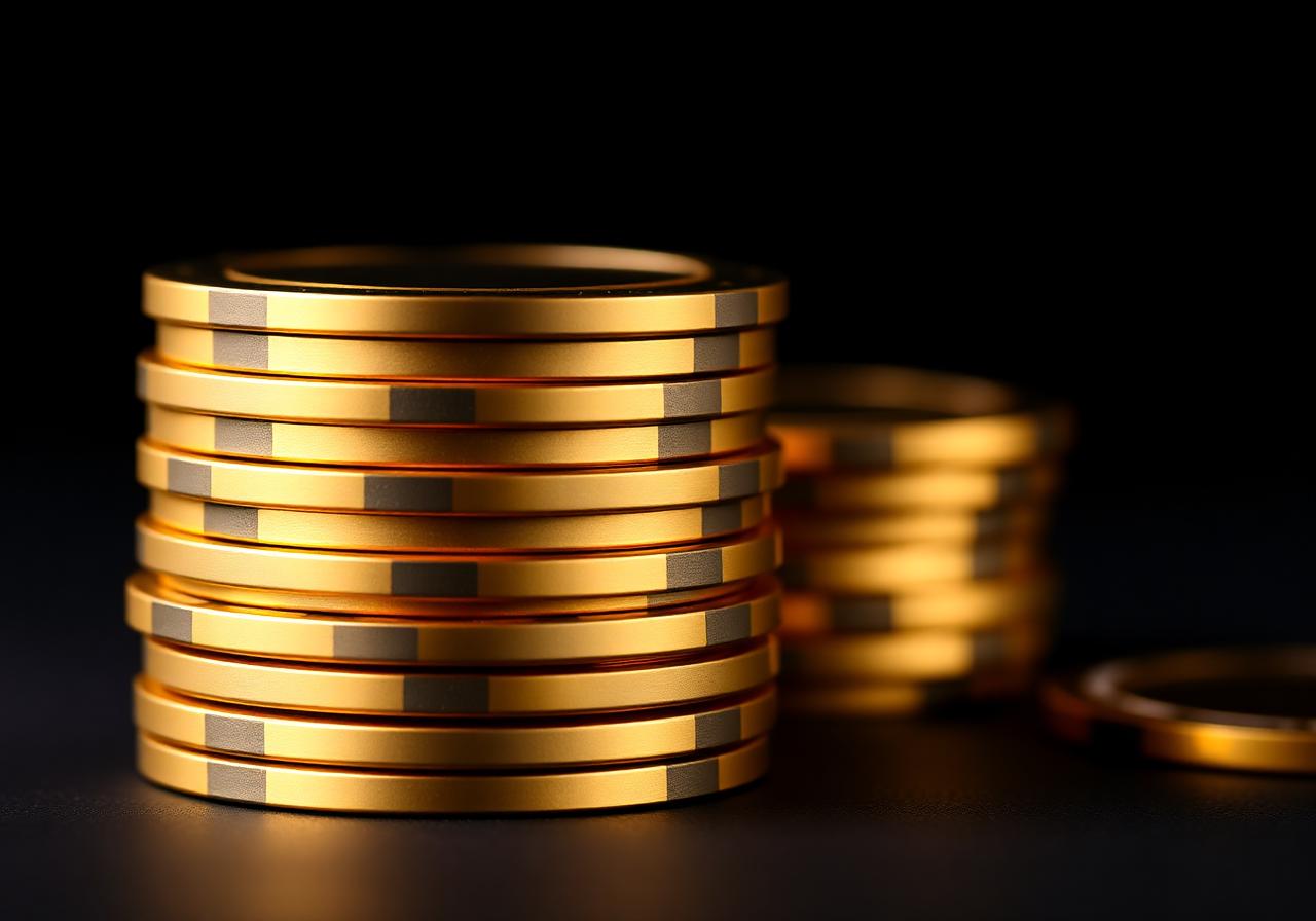Auksinės pokerio žetonos ant stalo